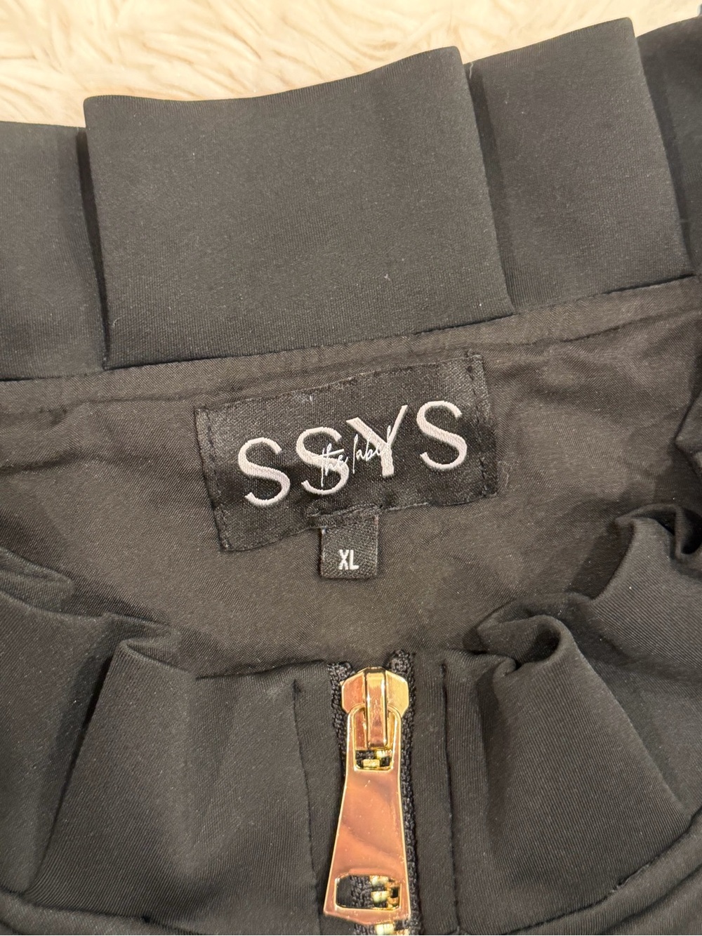 SSYS The Label Black Scuba Ruffle Neck Full Zip Jacket XL Stretch Athleisure - Picture 8 of 10